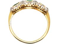 Edwardian 18ct Gold & Platinum Emerald & Diamond Triple Cluster Ring