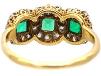Edwardian 18ct Gold & Platinum Emerald & Diamond Triple Cluster Ring