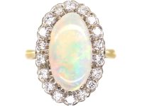 Mid Century 18ct Gold Opal & Diamond Oval Cluster Ring