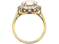 Mid Century 18ct Gold Opal & Diamond Oval Cluster Ring