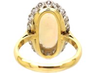 Mid Century 18ct Gold Opal & Diamond Oval Cluster Ring