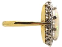Mid Century 18ct Gold Opal & Diamond Oval Cluster Ring
