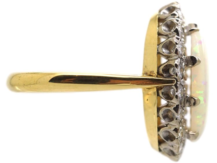 Mid Century 18ct Gold Opal & Diamond Oval Cluster Ring