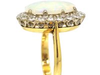 Mid Century 18ct Gold Opal & Diamond Oval Cluster Ring