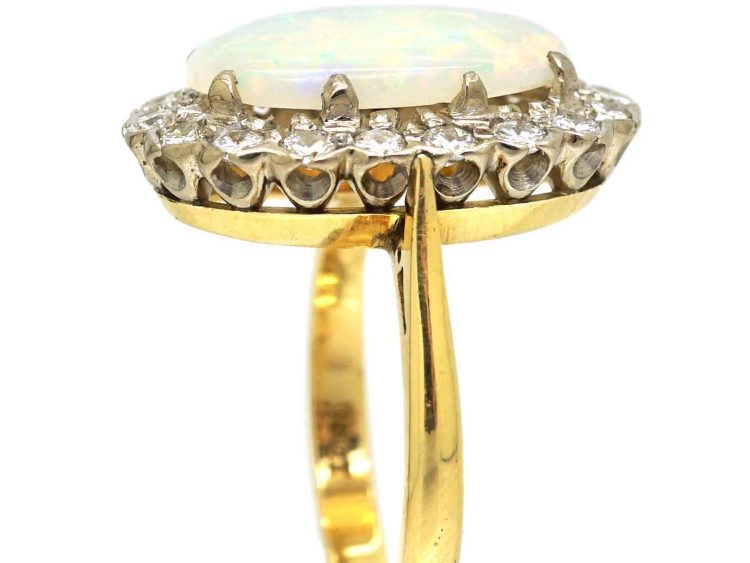 Mid Century 18ct Gold Opal & Diamond Oval Cluster Ring