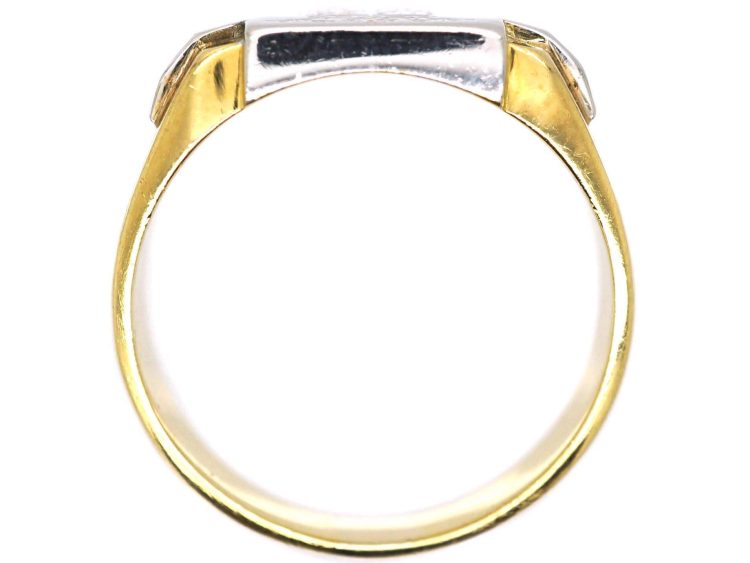 Art Deco Platinum & 18ct Gold Signet Ring with Engraved Crest