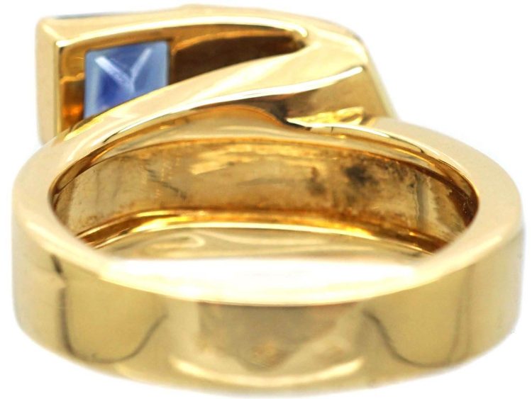 French 18ct Gold Cross Over Ring set with Square Cut Sapphires & Diamonds