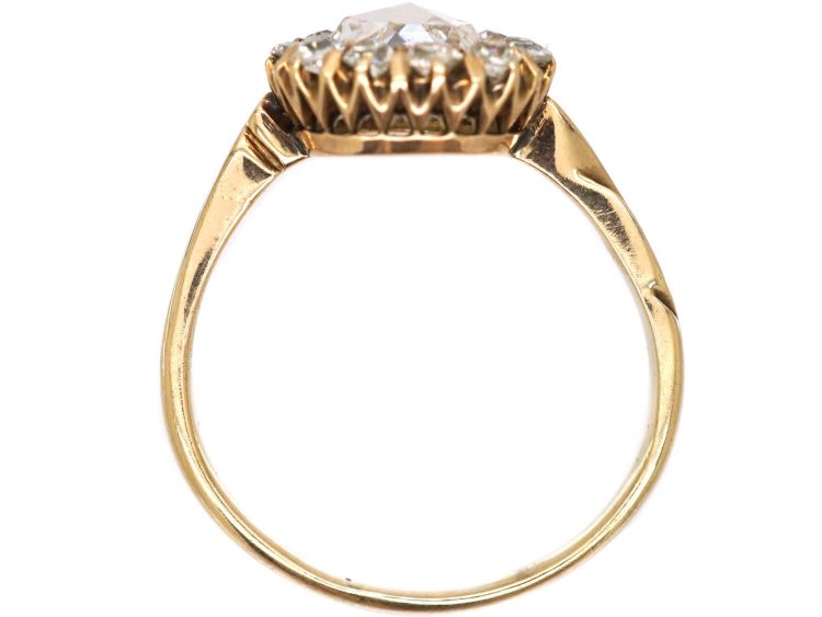 Early 20th Century 18ct Gold, Rose Diamond Cluster Ring with Ornate Shoulders