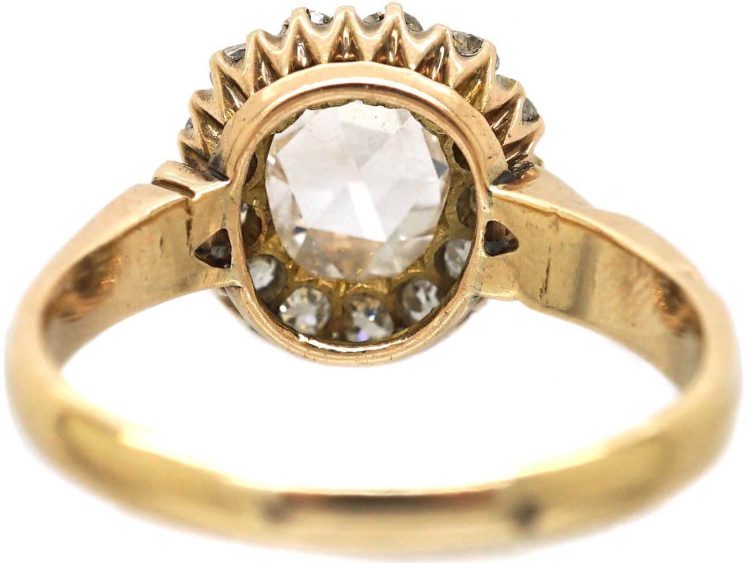 Early 20th Century 18ct Gold, Rose Diamond Cluster Ring with Ornate Shoulders