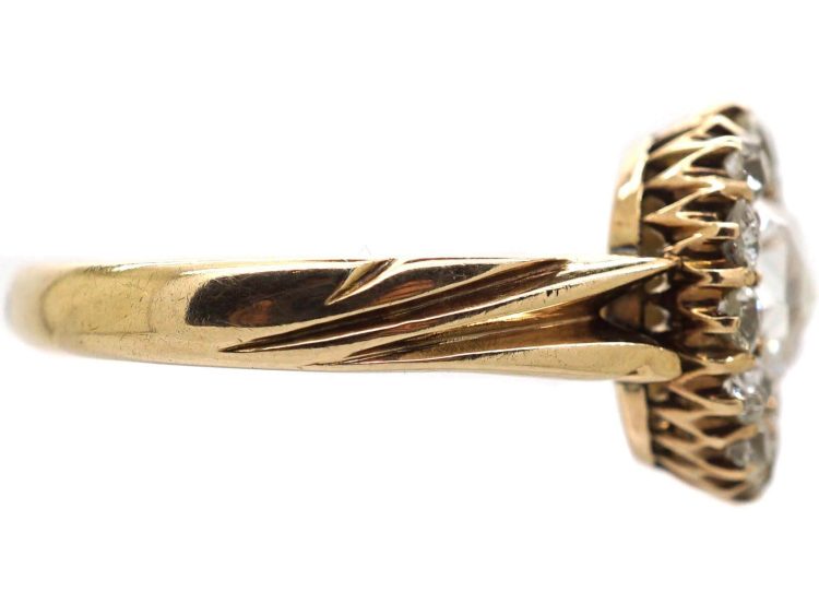 Early 20th Century 18ct Gold, Rose Diamond Cluster Ring with Ornate Shoulders