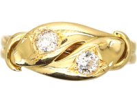 Victorian 18ct Gold Double Snake Ring set with Diamonds