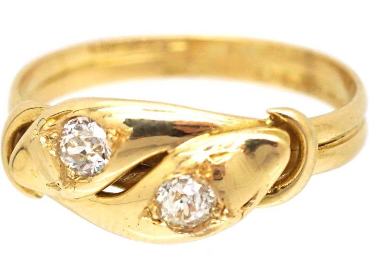 Victorian 18ct Gold Double Snake Ring set with Diamonds