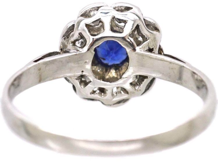 Edwardian Platinum Sapphire & Diamond Cluster Ring