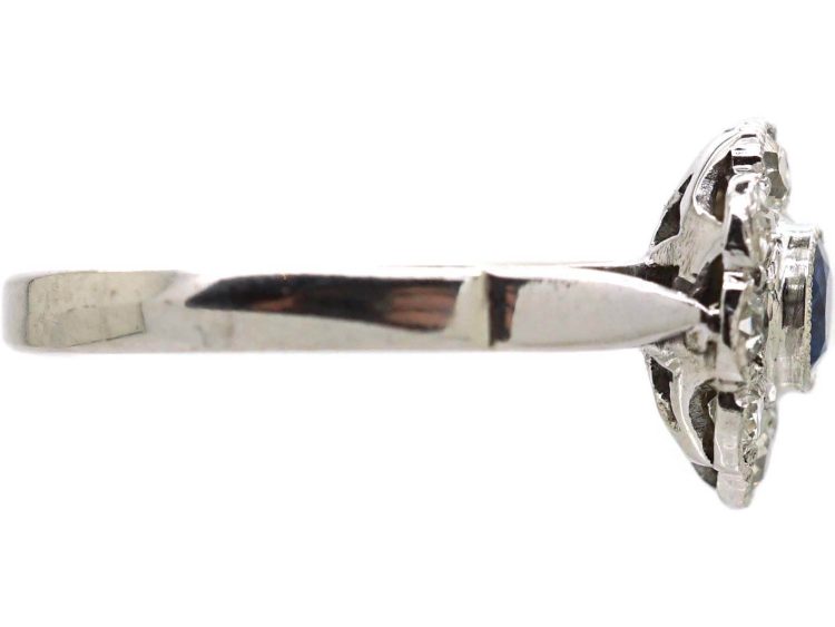 Edwardian Platinum Sapphire & Diamond Cluster Ring