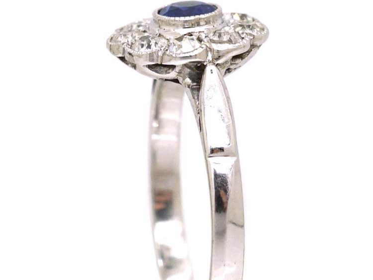 Edwardian Platinum Sapphire & Diamond Cluster Ring