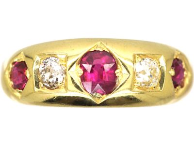 Edwardian 18ct Gold, Ruby & Diamond Five Stone Ring