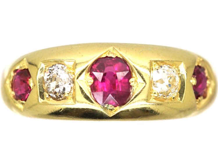 Edwardian 18ct Gold, Ruby & Diamond Five Stone Ring