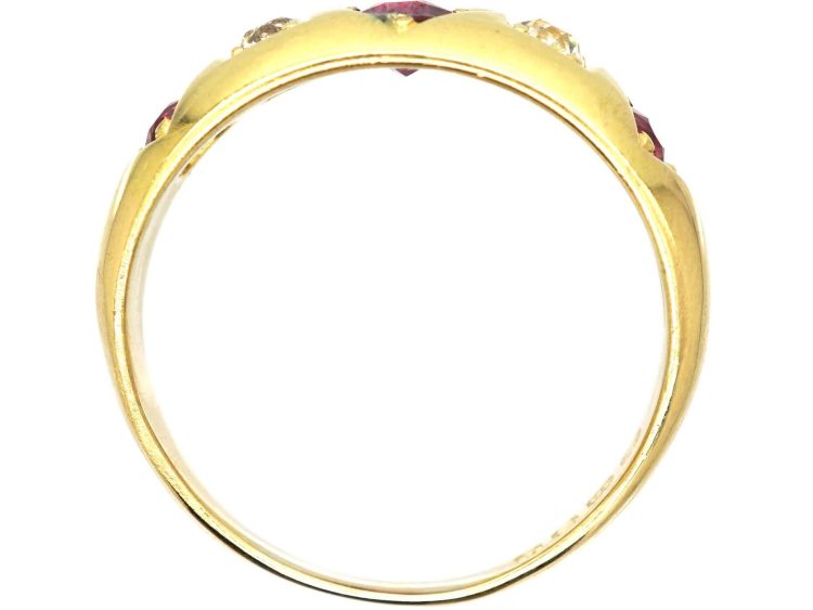Edwardian 18ct Gold, Ruby & Diamond Five Stone Ring