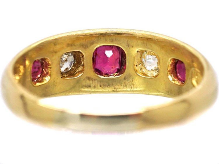 Edwardian 18ct Gold, Ruby & Diamond Five Stone Ring