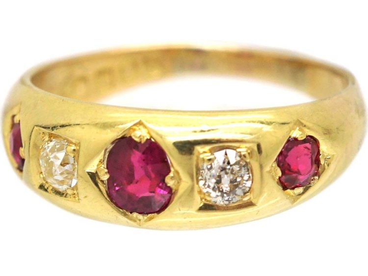 Edwardian 18ct Gold, Ruby & Diamond Five Stone Ring