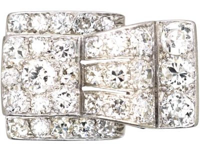 Retro Platinum Cocktail stylised Buckle Ring set with Diamonds