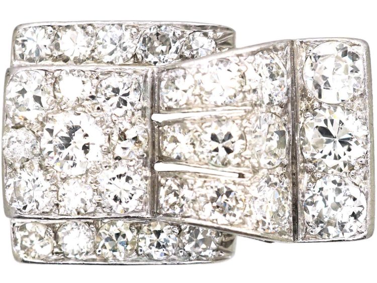 Retro Platinum Cocktail stylised Buckle Ring set with Diamonds