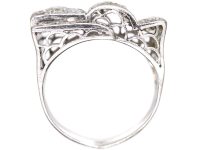 Retro Platinum Cocktail stylised Buckle Ring set with Diamonds