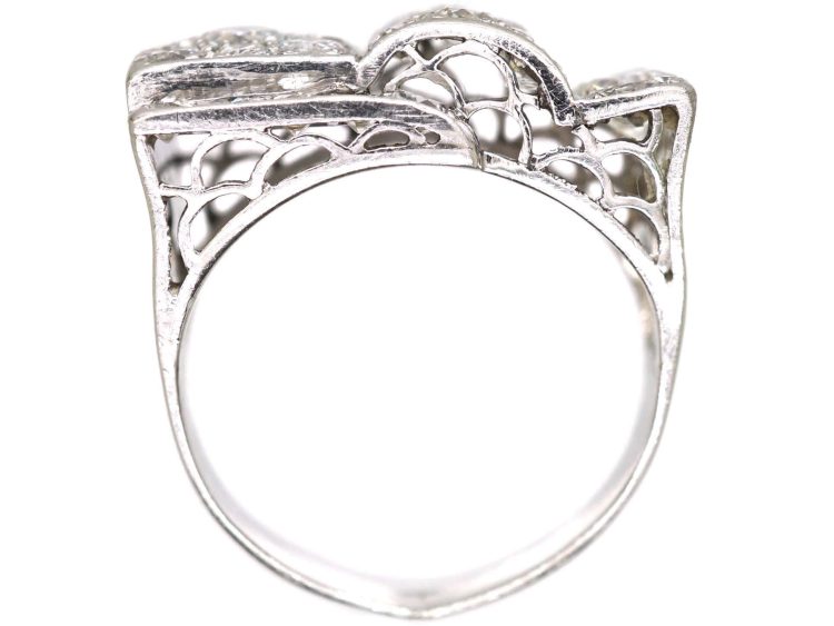 Retro Platinum Cocktail stylised Buckle Ring set with Diamonds