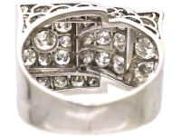 Retro Platinum Cocktail stylised Buckle Ring set with Diamonds
