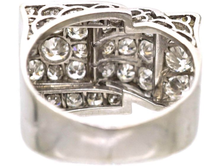 Retro Platinum Cocktail stylised Buckle Ring set with Diamonds