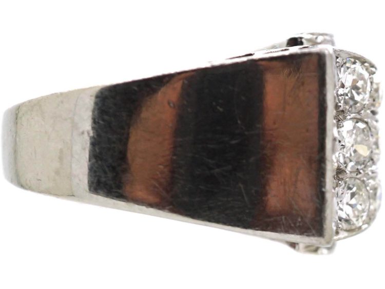 Retro Platinum Cocktail stylised Buckle Ring set with Diamonds