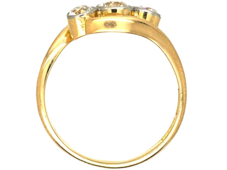 Edwardian 18ct Gold, Platinum & Diamond Three Stone Crossover Ring