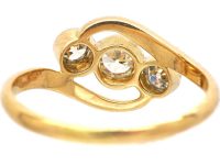 Edwardian 18ct Gold, Platinum & Diamond Three Stone Crossover Ring