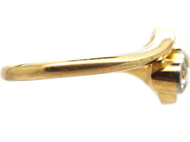 Edwardian 18ct Gold, Platinum & Diamond Three Stone Crossover Ring