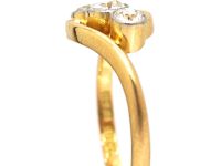 Edwardian 18ct Gold, Platinum & Diamond Three Stone Crossover Ring