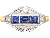 Art Deco 18ct Gold & Platinum, Sapphire & Diamond Ring