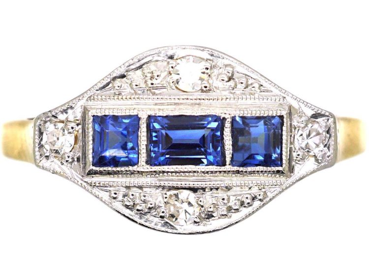 Art Deco 18ct Gold & Platinum, Sapphire & Diamond Ring