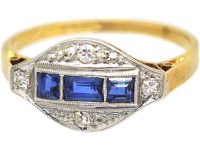 Art Deco 18ct Gold & Platinum, Sapphire & Diamond Ring