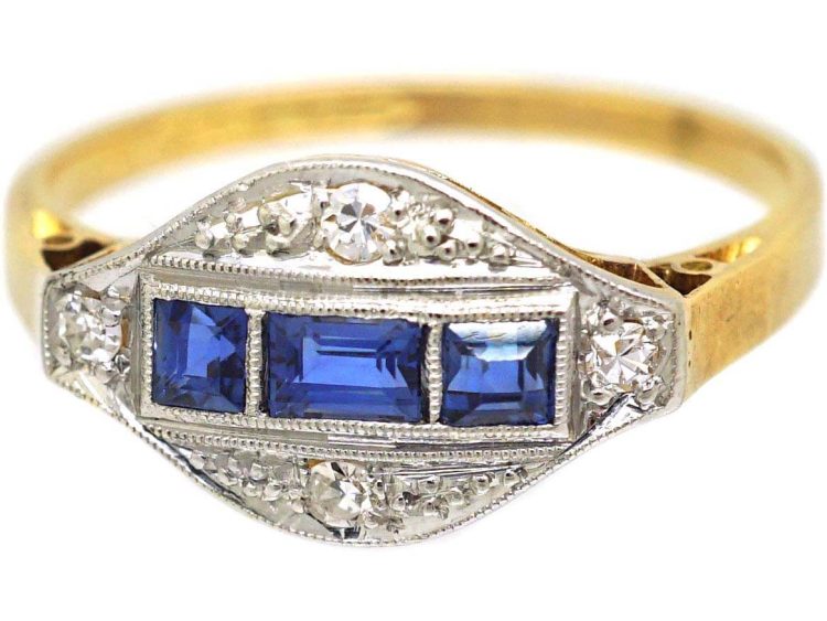 Art Deco 18ct Gold & Platinum, Sapphire & Diamond Ring