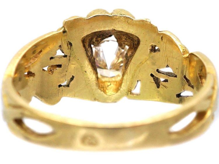 Swedish Art Nouveau 18ct Gold Leopard's Mask Ring set with a Diamond