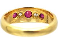 Edwardian 18ct Gold Three Stone Ruby & Diamond Ring with Criss Cross Motif on the Shoulders