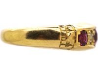 Edwardian 18ct Gold Three Stone Ruby & Diamond Ring with Criss Cross Motif on the Shoulders