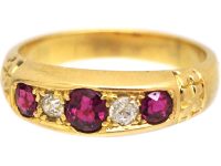 Edwardian 18ct Gold Three Stone Ruby & Diamond Ring with Criss Cross Motif on the Shoulders