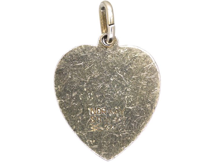 Mid 20th Century Silver Gilt Blue Enamel Heart Pendant