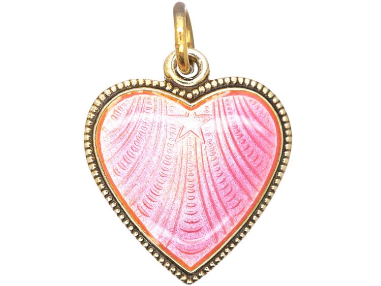 Mid 20th Century Silver Gilt Pink Enamel Heart Pendant