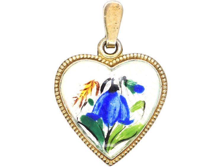 Mid 20th Century Silver Gilt Heart Pendant with Enamelled Hair Bell