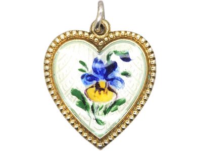 Mid 20th Century Silver Gilt & Enamel Pansy Heart Pendant
