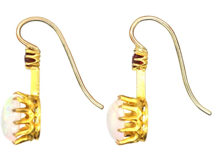 Edwardian 15ct Gold Earrings set with Opals & Rubies