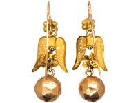 19th Century 15ct & 18ct Two Colour Gold & Natural Split Pearl Angel's Wings Drop Earrings