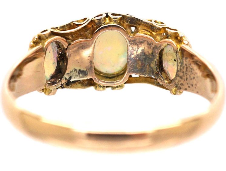 Early Victorian 15ct Gold Three Stone Opal & Ruby Ring